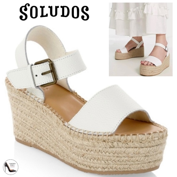 Soludos Minorca White Leather Ankle Strap Espadrille High Platform Sandals 8.5 - Picture 1 of 15
